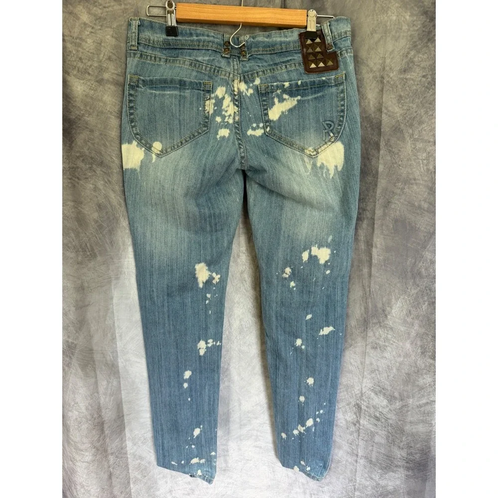 Rocawear Women Blue Bleached Studded Skinny Jeans Size 9 Y2K Streetwear Denim